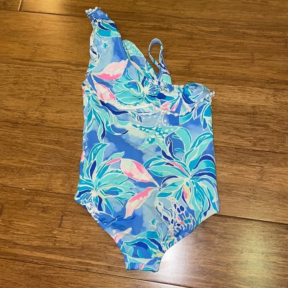Lilly Pulitzer Girl’s Joni Swimsuit Sizes 10 & 12 in print celestial seas EUC